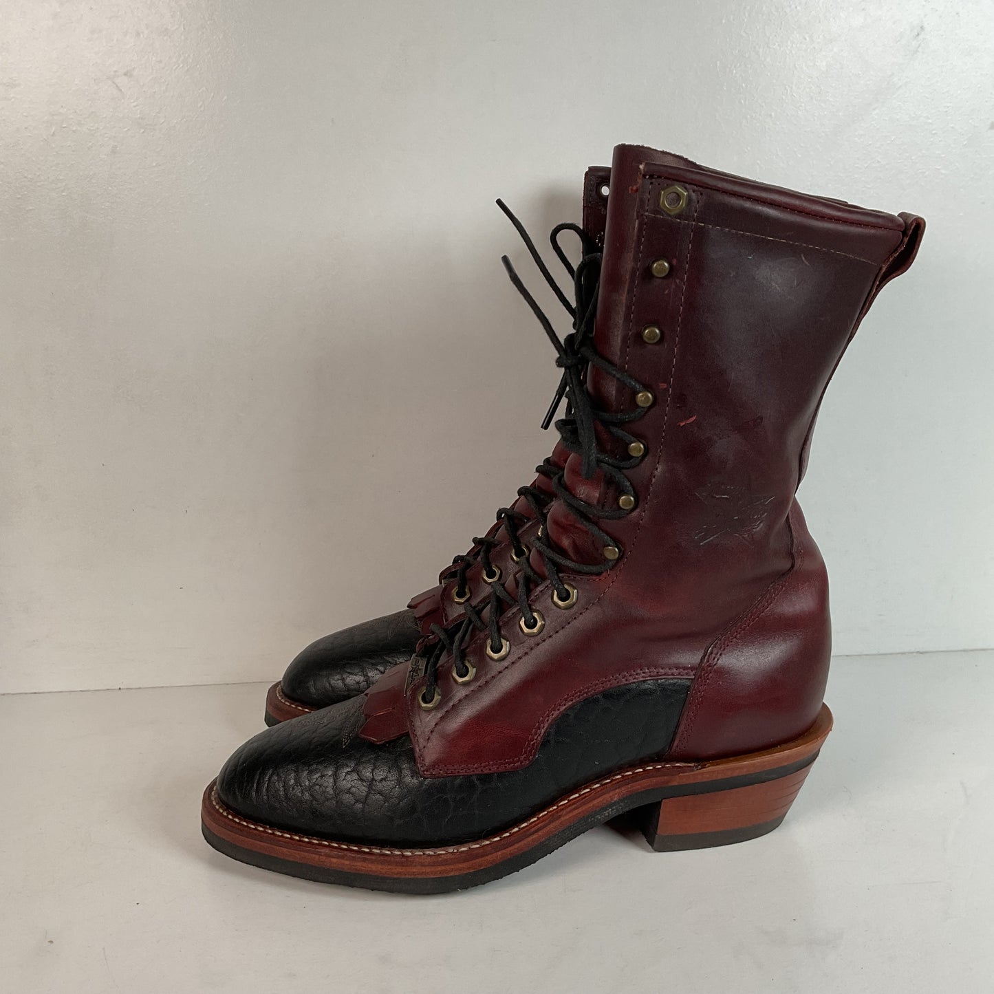 Tony Lama Kiltie Packer Boots 9 D Bullhide Western Lace Up