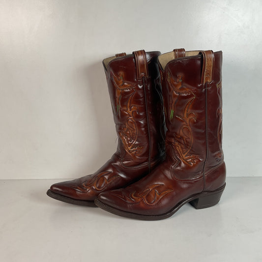 Vintage Texas Brand Thunderbid Cowboy Boots 9.5 D Rising Pheonix USA Made
