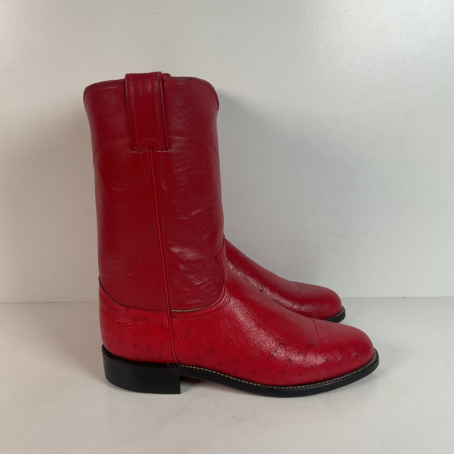Justin Smooth Ostrich Roper Boots | Exotic | USA Made | Ruby Red | Women’s 7 B