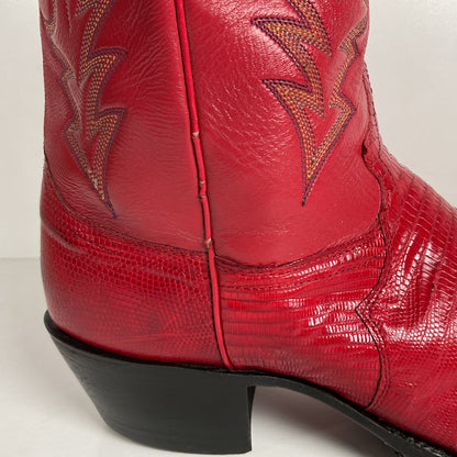 Vintage Justin Teju Lizard Cowboy Boots | USA Made | Ruby Red | Men’s 10.5 D