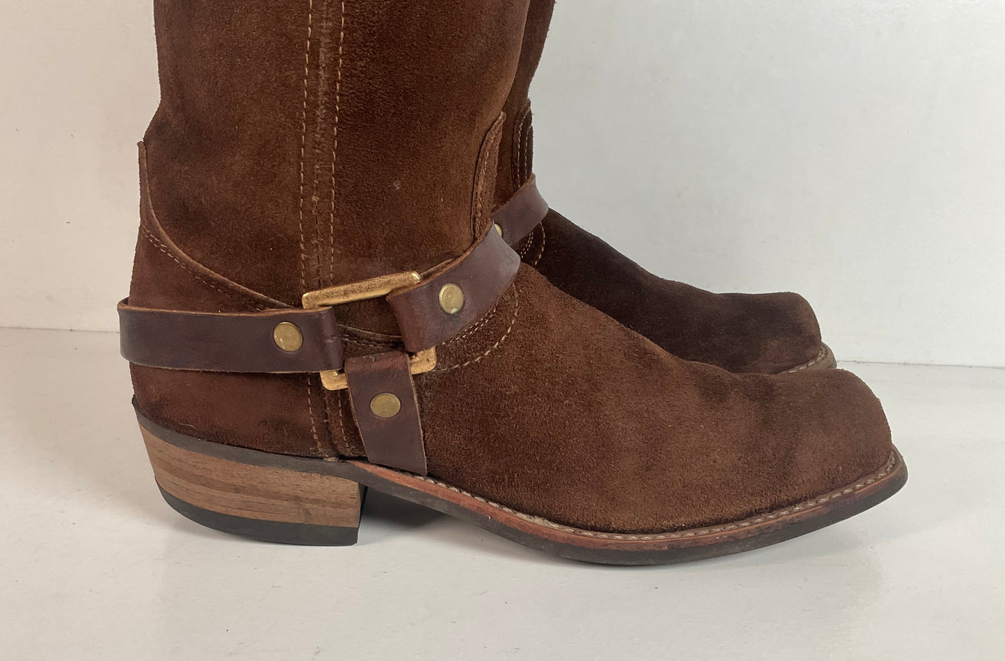 1970s Sears Chocolate Suede Harness Boots Men’s 10 B (Narrow) USA Made