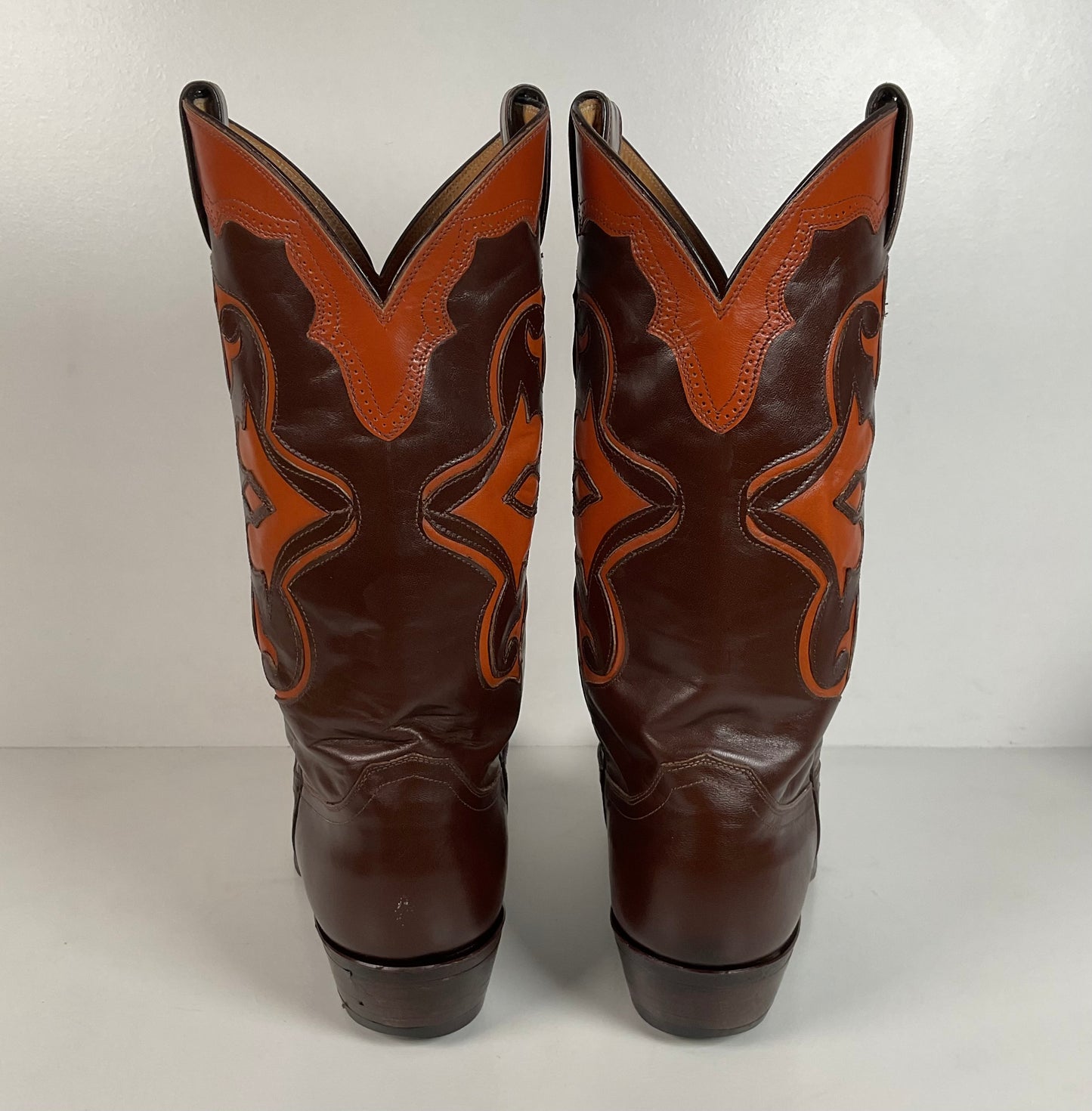 Vintage Justin Cowboy Boots | Brown Calf | Tooled Inlays | USA Made | Men’s 10 D