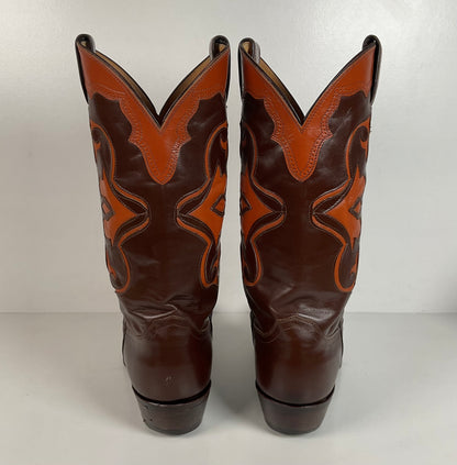 Vintage Justin Cowboy Boots | Brown Calf | Tooled Inlays | USA Made | Men’s 10 D