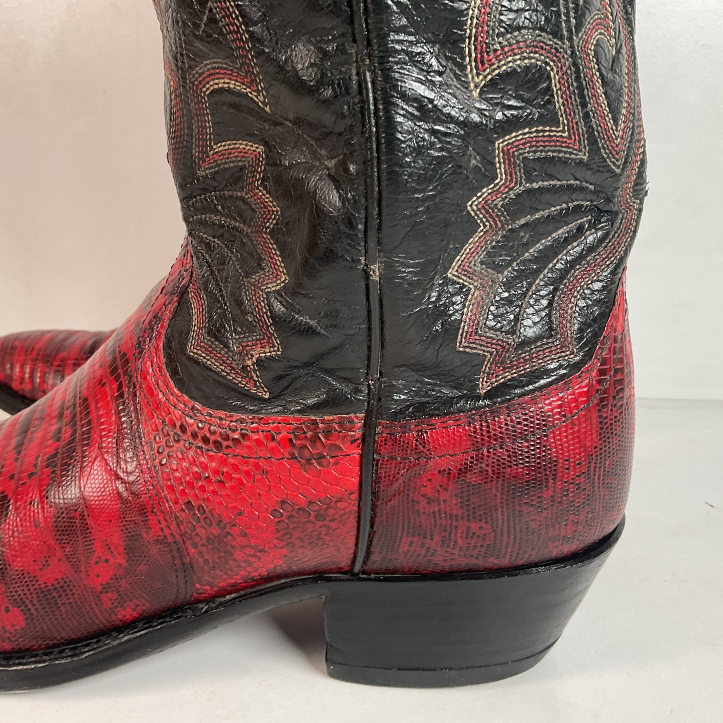 Vintage Dan Post Red Lizard Teju Cowboy Boots Men’s 8 Natural Cut USA Made