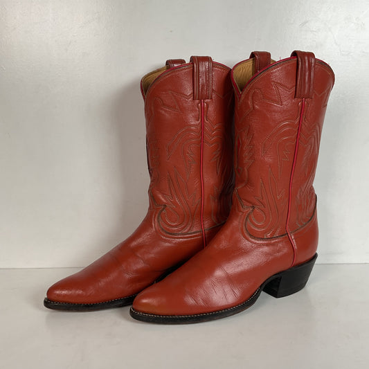 Vintage Tony Lama Burnt Orange Cowgirl Boots 6.5 C Tooled Inlay