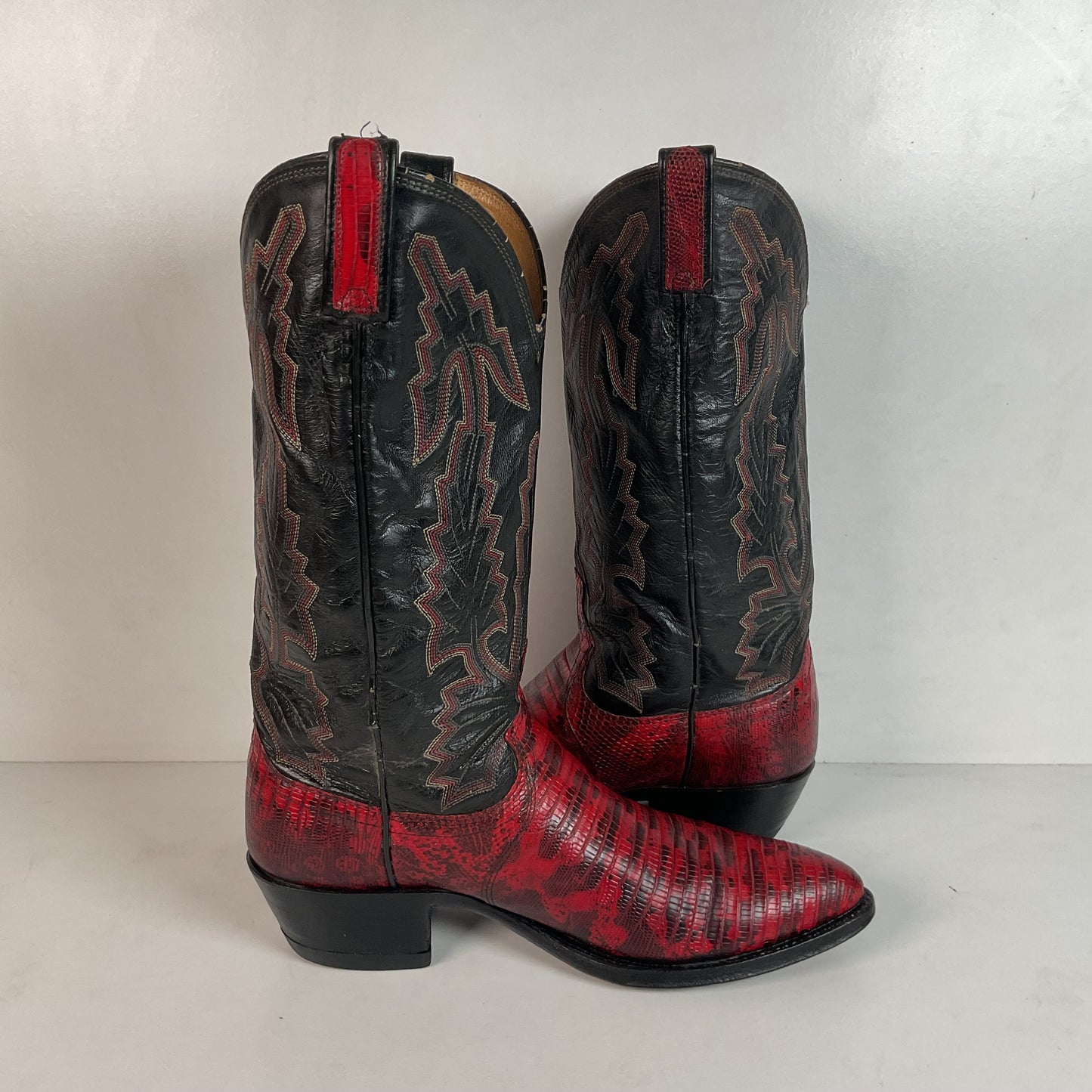 Vintage Dan Post Red Lizard Teju Cowboy Boots Men’s 8 Natural Cut USA Made