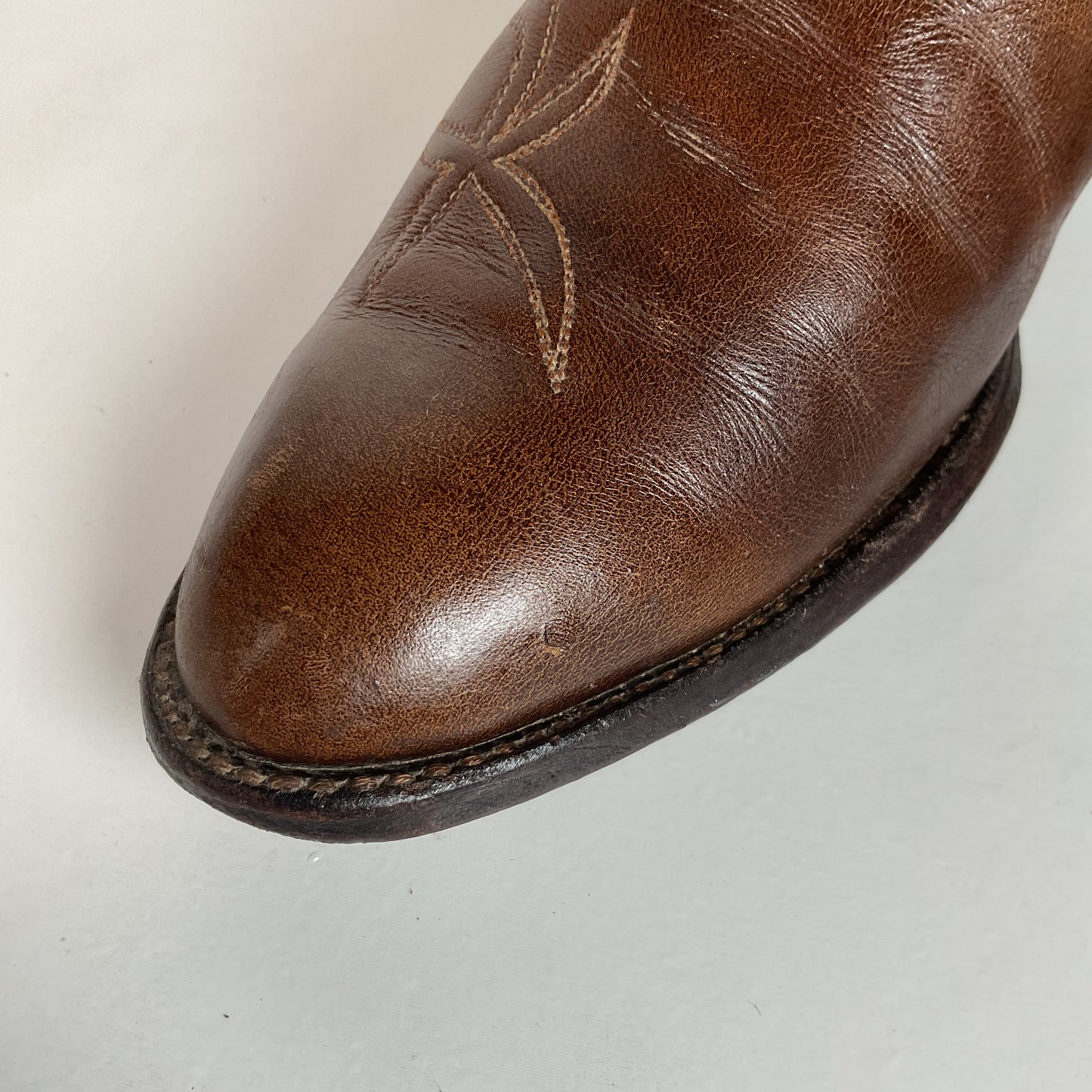 Vintage Dan Post Tall Tulip Cowgirl Boots 7.5 C Tooled Snakeskin Overlay