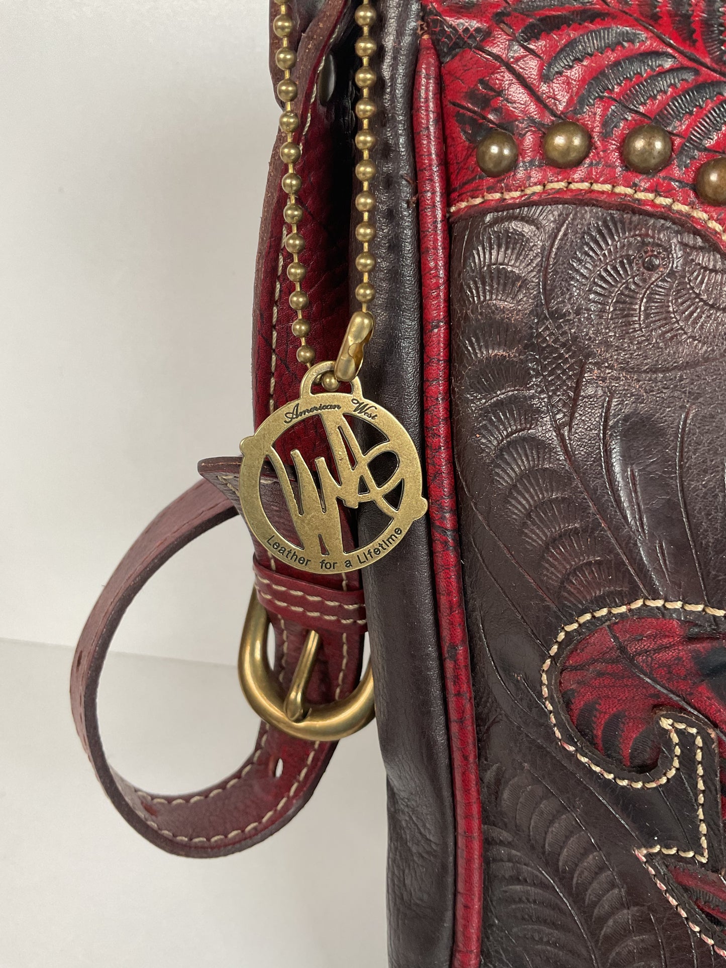 Tooled American West Purse Burgundy W/Bag Charm
