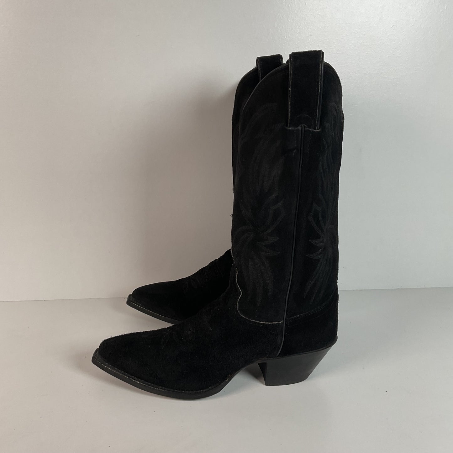 Vintage Justin Suede Cowgirl Boots | USA Made | Rough Out | Black | 5.5 B