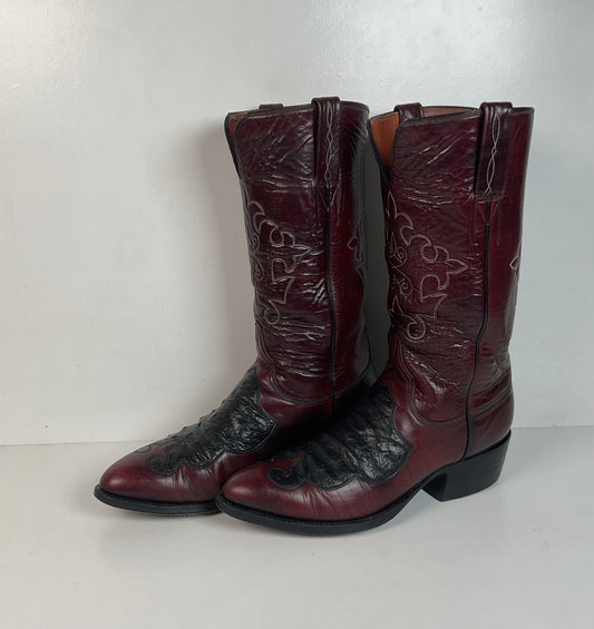 Lucchese San Antonio Black Cherry Ostrich Cowboy Boots Men’s 7.5 | Women’s 8.5