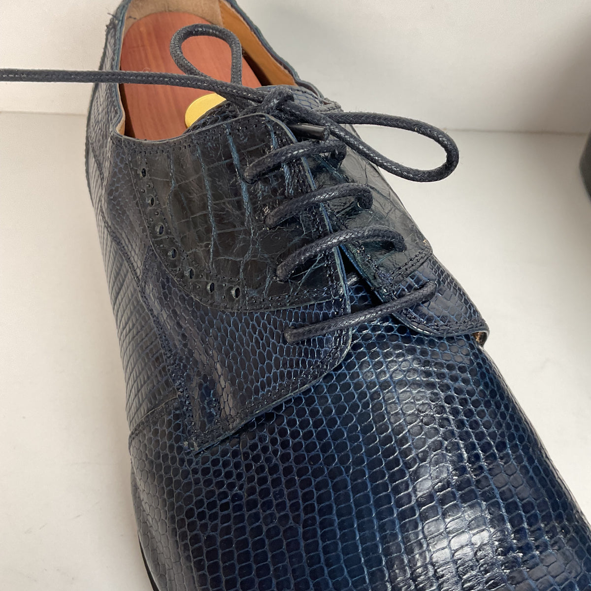 David Eden Exotic Derby Shoes | Navy Blue Crocodile & Teju Lizard | Men’s 13