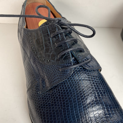 David Eden Exotic Derby Shoes | Navy Blue Crocodile & Teju Lizard | Men’s 13