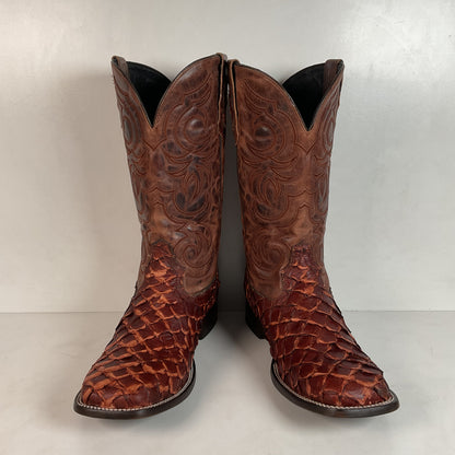 J. B. Dillon Exotic Pirarucu Cowboy Boots 11 EE Big Bass Square Toe