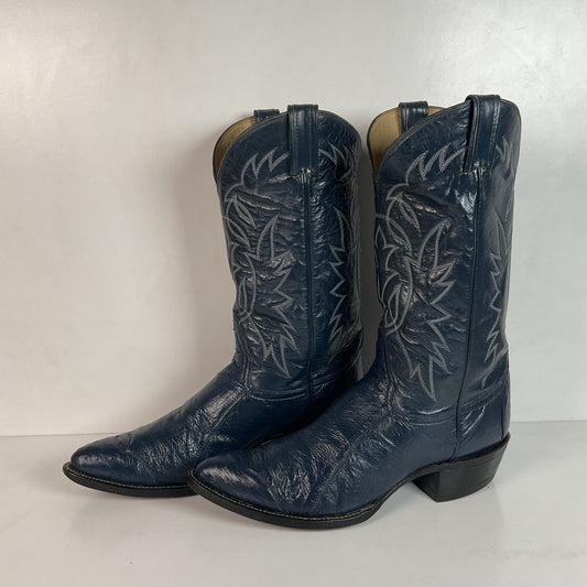 Vintage Tony Lama Navy Blue Ostrich Cowboy Boots 11.5 B Black Label Wingtip