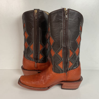 Serna Custom Cowboy Zipper Boots 10 Lizard Vamp, Tooled Inlay