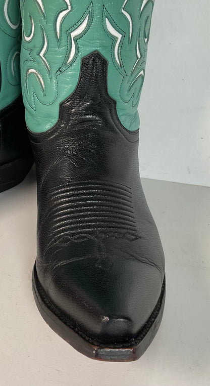Old Gringo Turquoise Pee Wee Cowgirl Boots 7 B Tooled Flower Inlay Shorty