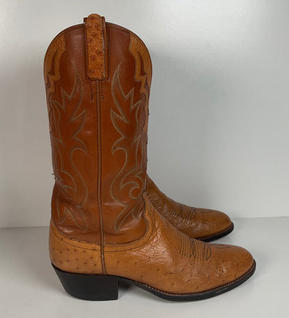 Vintage Dan Post Smooth Ostrich Cowboy Boots | Exotic | Tooled Overlay | 10.5 D