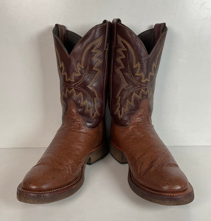 Justin Smooth Ostrich Tekno Crepe Roper Boots 8.5 EE USA Made Exotic