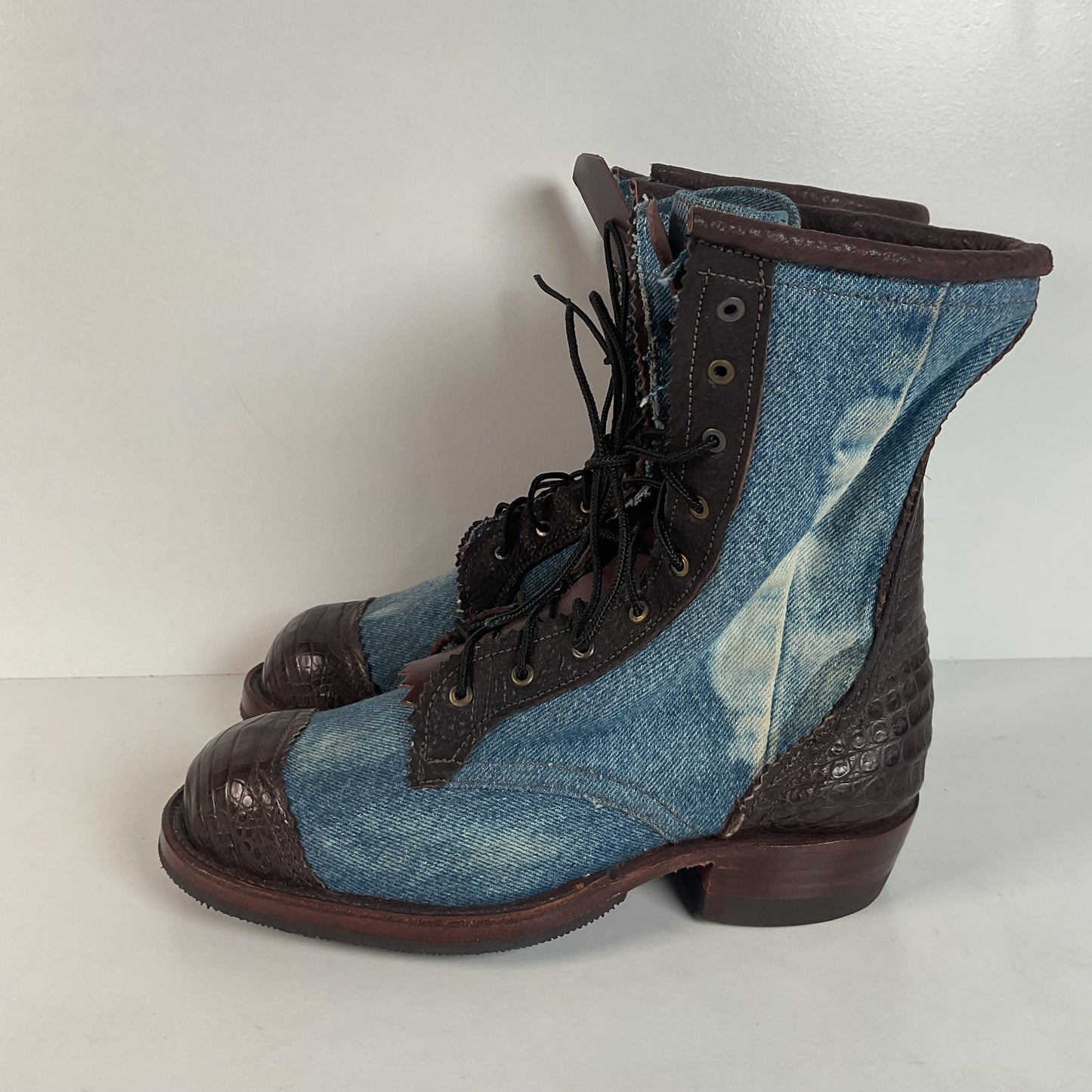 Denim Packer Boots | Caiman Cap Toe | Shark Skin Collar | Men’s 8 | Women’s 9.5