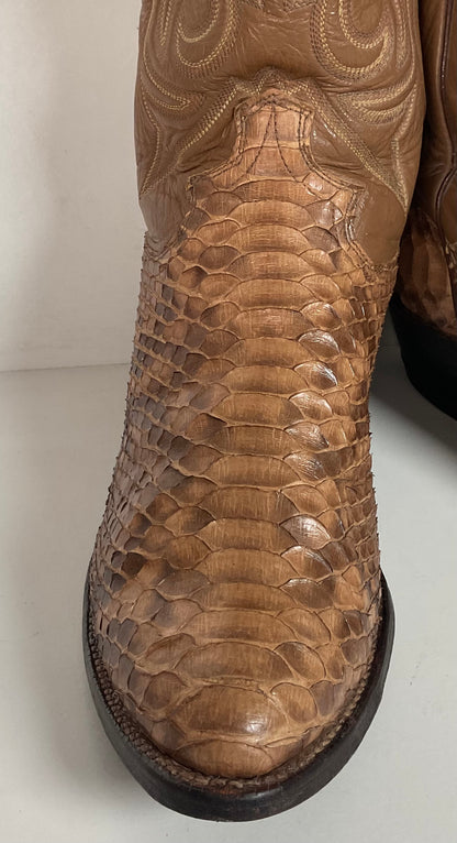 Vintage Justin Back Cut Python Cowboy Boots 8.5 D USA Made Snakeskin