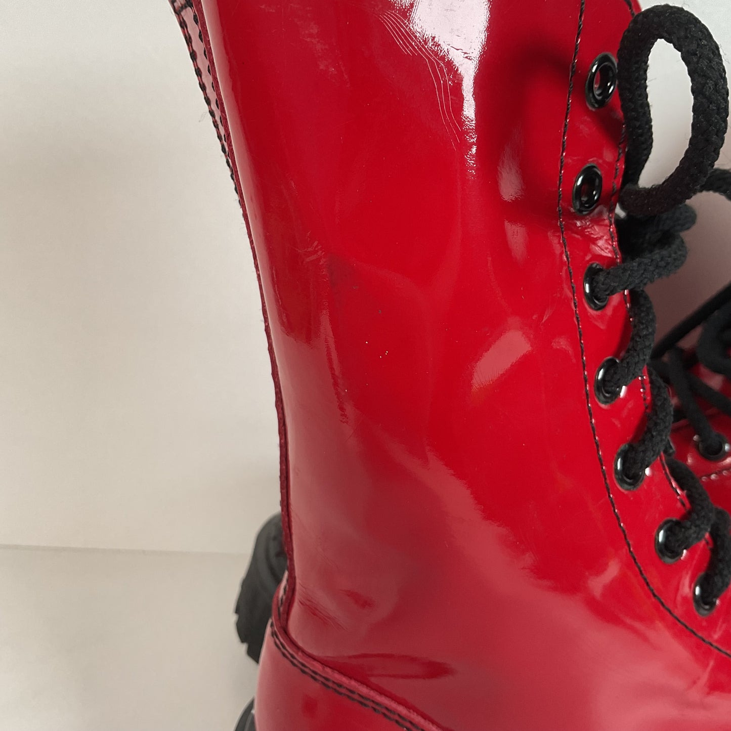 Underground England Lace Up Boots | Safety Toe | Cherry Red Patent | UK 6 | US 8