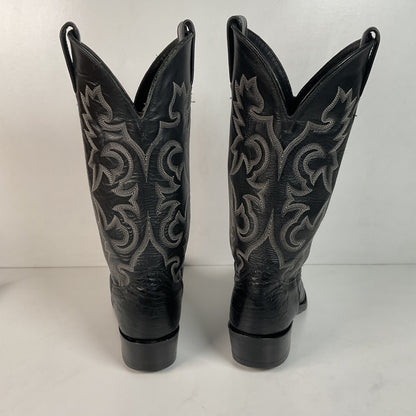 Vintage J Chisholm Exotic Ostrich Leg Cowboy Boots 9 D Classic Black USA Made