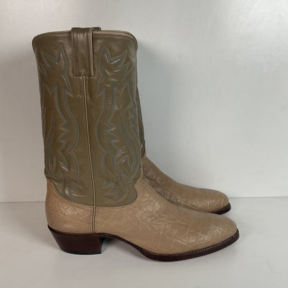Vintage 1960s Justin Exotic Elephant Cowboy Boots 11 B Old White Label