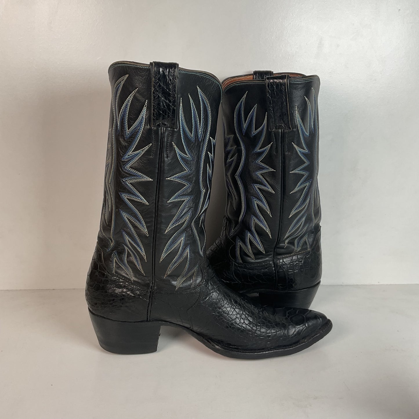 Vintage 1960s Justin Black Sea Turtle Cowboy Boots 10 D USA Made Fort Worth Label Pre-Ban