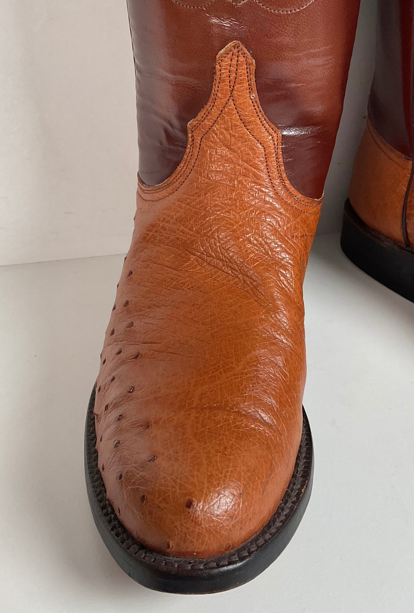 Vintage Lucchese Handmade Smooth Ostrich Cowgirl Roper Boots 7 B 1990s