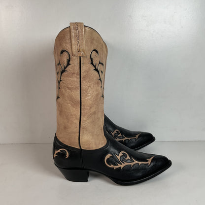 Tony Lama Cowgirl Boots — Tooled Inlay — USA Made — 8.5 M