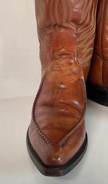 Vintage 1970s Dan Post Whip Stitch Cowboy Boots 9 D Stove Pipe