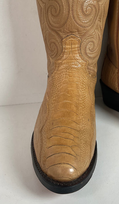 Dan Post Blonde Ostrich Leg Cowboy Boots 9 D Exotic