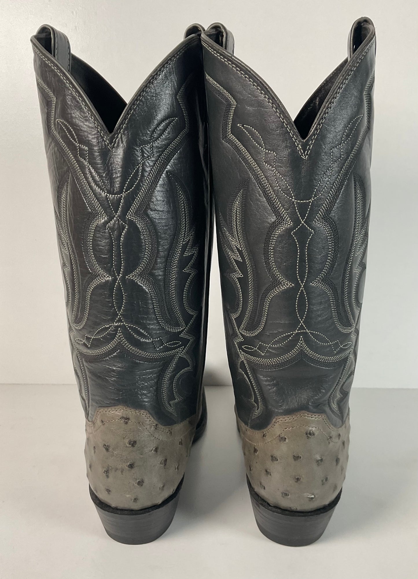 Vintage Justin Grey Ostrich Quill Cowboy Boots 9.5 D Exotic USA Made Deadstock