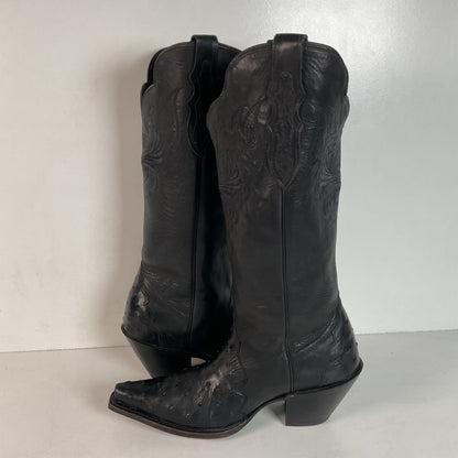 Justin Reba Tall Cowgirl Boots | Black Ostrich Quill | USA Made | 8 B
