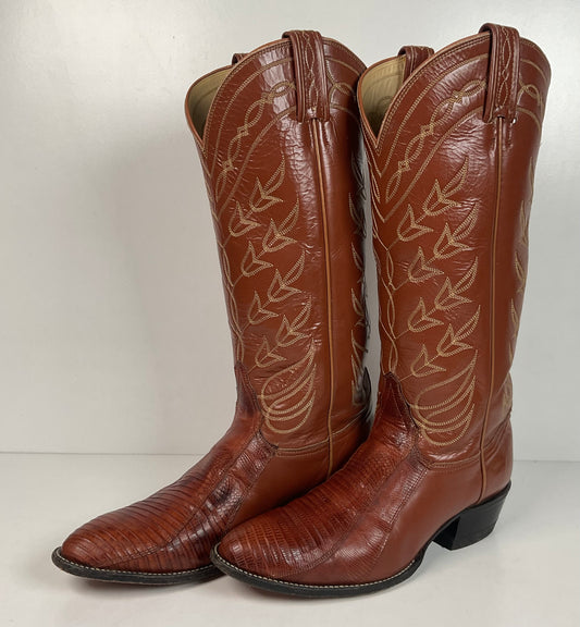 Vintage Tony Lama Gold Label Cowgirl Boots 7.5 C Lizard Vamp