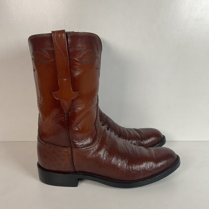Vintage Lucchese Handmade Smooth Cigar Ostrich Roper Boots 10 D Exotic Cowboy