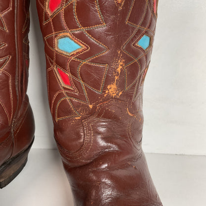 1940s Pee Wee Cowboy Boots Men’s 7 D Spiderweb Inlay Cloth Pull Thrashed
