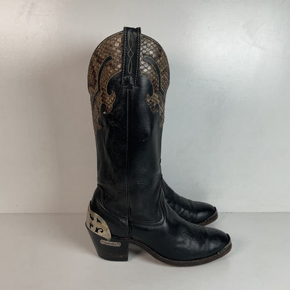 Vintage Laredo Snakeskin Overlay Cowgirl Boot 8 B USA Made Python