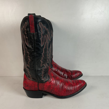 Vintage Dan Post Red Teju Lizard Cowboy Boots  9 D USA Natural Cut
