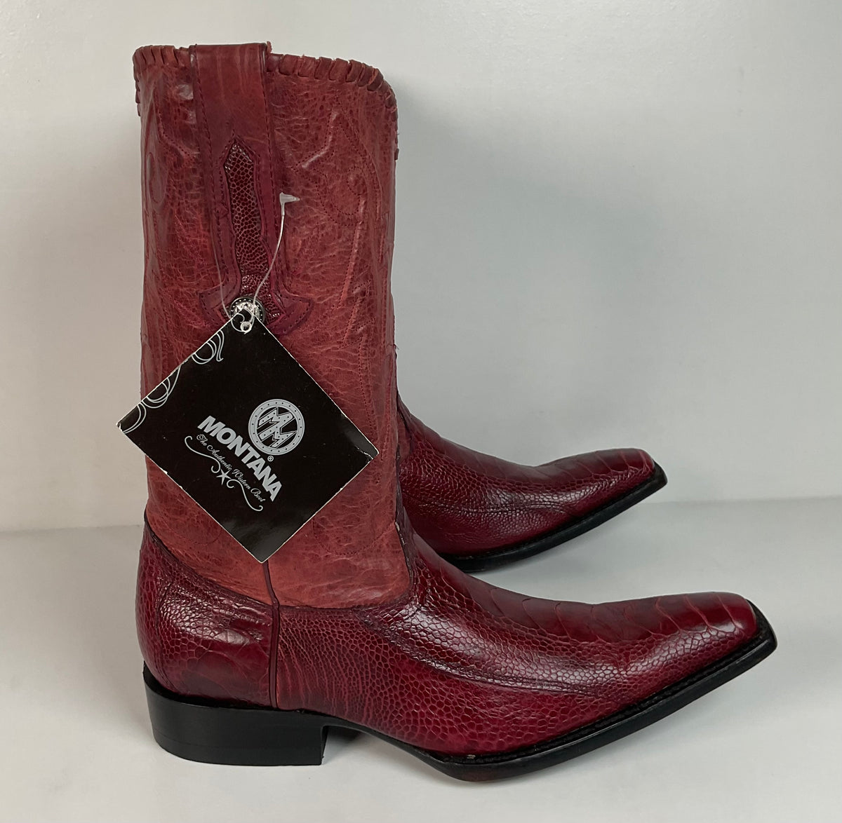 Montana Ostrich Leg Cowboy Boots | Exotic | Tooled Inlay | Men’s 6 | Women’s 7.5
