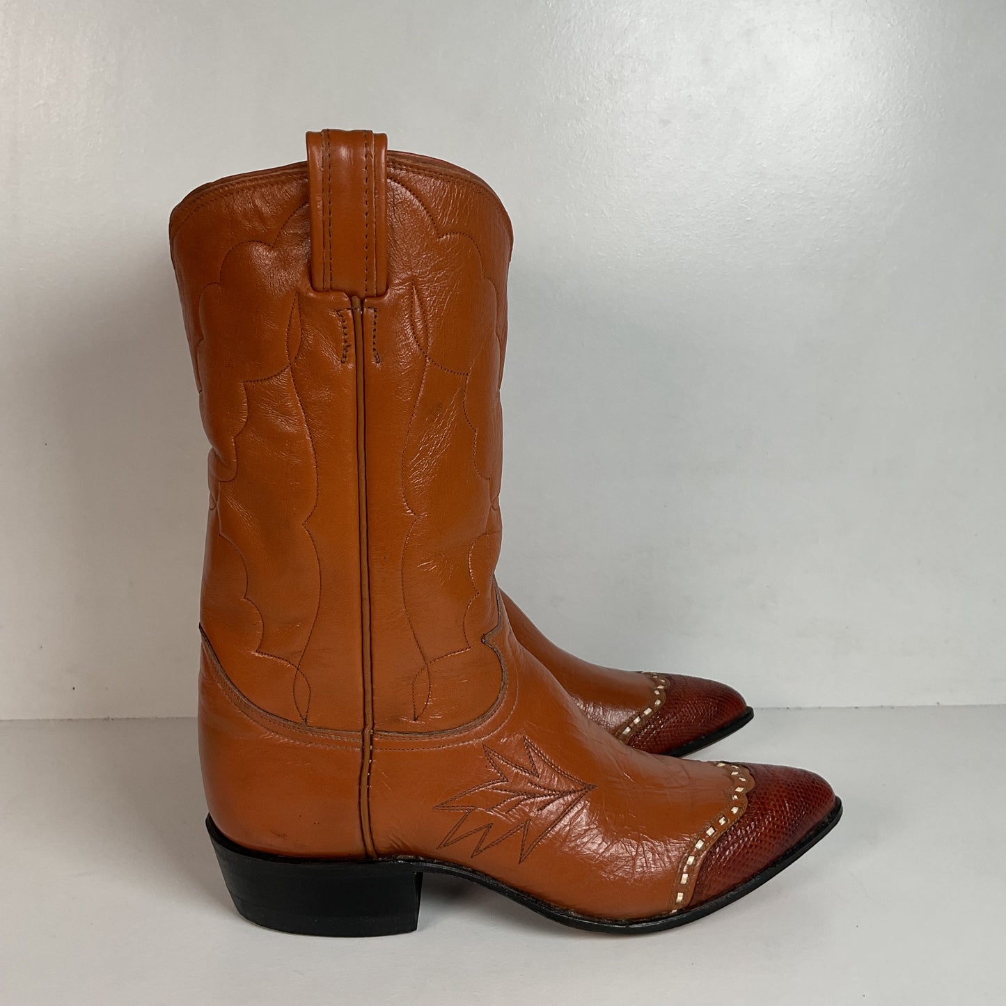 Vintage Tony Lama Maple Leaf Cowboy Boots | Lizard Tip | Narrow | Men’s 8 | Women’s 9