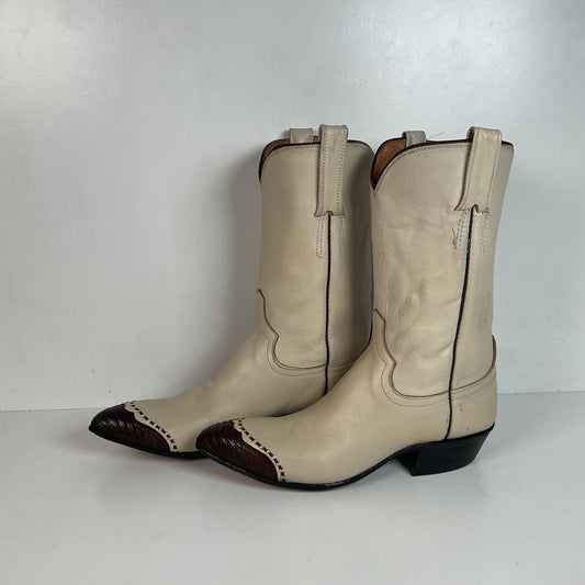 Vintage 1960s Cowtown Lizard Wingtip Cowboy Boots Men’s 8.5 A | Women’s 10