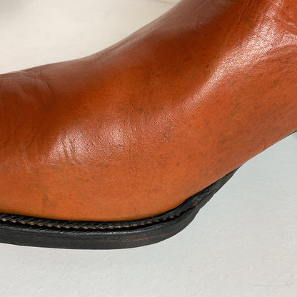 1960s Cowtown Handmade Cowboy Boots 13.5 D Pumpkin Orange Lizard Wingtip