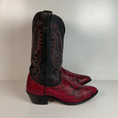 Vintage Red Python Snakeskin Cowboy Boots 11 D USA Made Front Cut