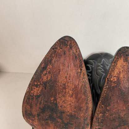 Vintage 1960s Justin Black Sea Turtle Cowboy Boots 10 D USA Made Fort Worth Label Pre-Ban