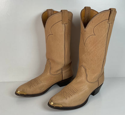 Vintage Nocona Cowboy Boots | Beige Bullhide | USA Made | Men’s 9 D