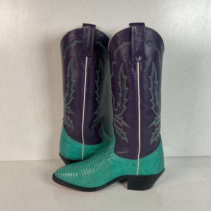 Dan Post Turquoise Cowgirl Boots 6 M Teju Lizard Vamp