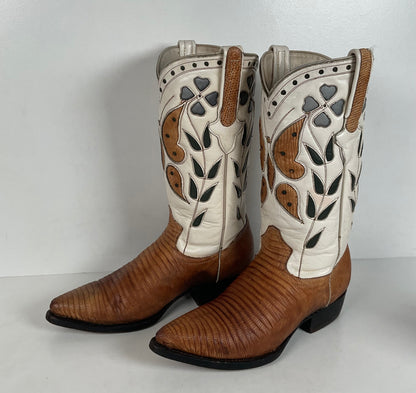 Vintage Cuadra Butterfly Cowgirl Boots | Teju Lizard | Tooled Inlays | Women’s 8