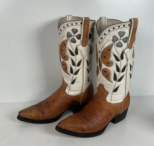 Vintage Cuadra Butterfly Cowgirl Boots | Teju Lizard | Tooled Inlays | Women’s 8