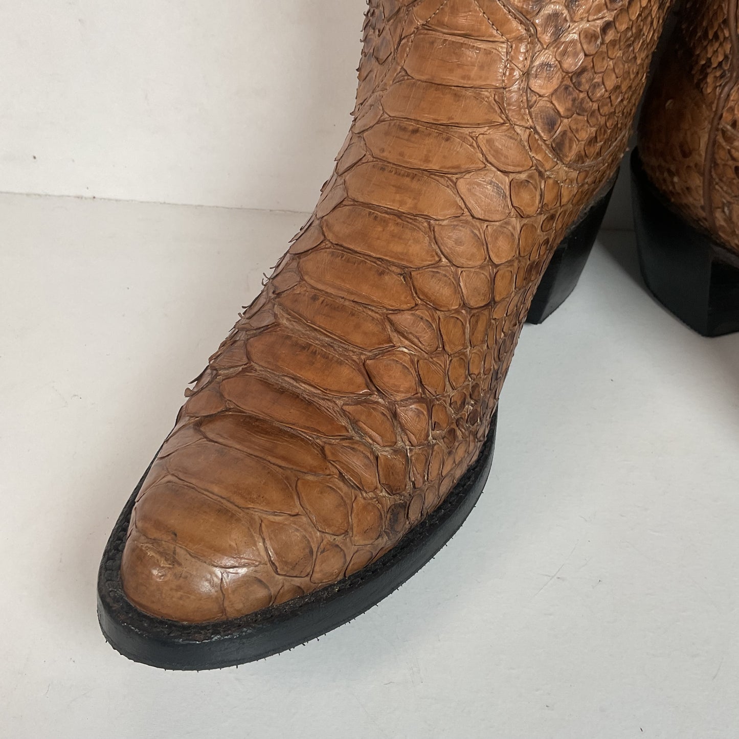 Vintage Full Python Snakeskin Cowboy Boots 8 D Back Cut Recraft